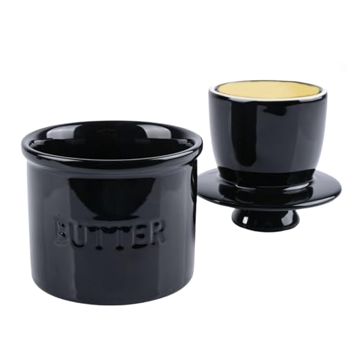 Französischer Buttertopf für Theke mit Wasserlinie, französische Butterdose für Theke, Schwarz von Aegistus