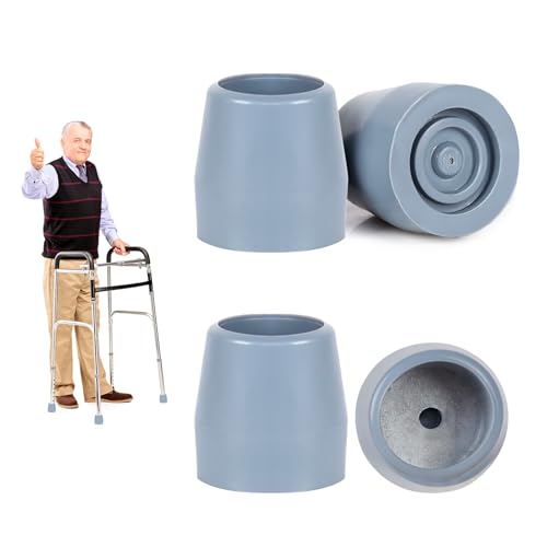 Robuste Gummihülsen für Gehhilfen, Toilettenstuhl, Duschstühle und Gehstöcke, 9 mm, rutschfeste Ersatzspitzen, werkzeuglose Installation, Gummistopfen, Kappen (Grau, 4 Stück) von Aeipou