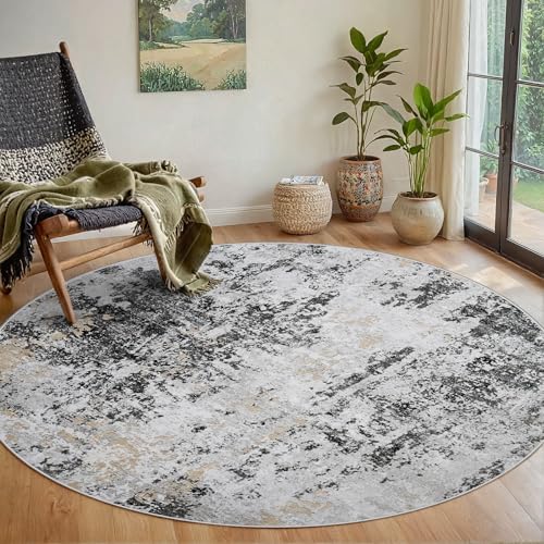 Runder Teppich, 1,8 m, waschbar: kleiner runder Teppich, für Eingangsbereich, Küche, Schlafzimmer, Esszimmer, Wohnzimmer, 1,8 m, abstrakter Hochflor-Teppich, rutschfest, niedriger Flor, Schwarz / Grau Runder Teppich, 1,8 m, waschbar: kleiner runder Teppich, für Eingangsbereich, Küche, Schlafzimmer, Esszimmer, Wohnzimmer, 1,8 m, abstrakter Hochflor-Teppich, rutschfest, niedriger Flor, Schwarz / Grau von Aelenmu