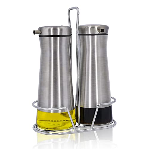 Aelga Öl- und Essigspender-Set mit Caddy – 2 Stück Ölspenderflasche für die Küche mit tropffreier Küchendekoration und Zubehör für Zuhause, Restaurants, Hochzeiten von Aelga