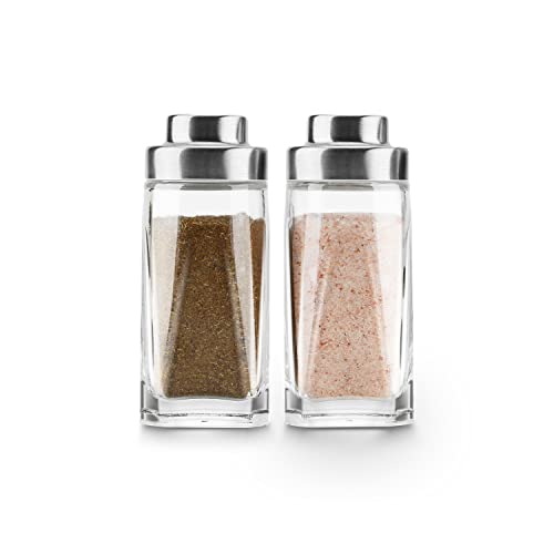 Salz- und Pfefferstreuer-Set aus Glas – Aelga Salzstreuer mit Edelstahldeckel – elegante Bauernhaus-Küchendekoration (2 Stück) von Aelga
