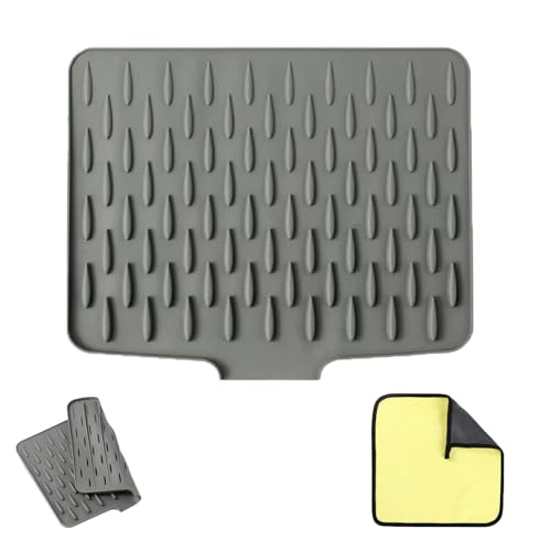 Wanishauber Abtropfmatte, Geneigtes Pad Aus Silikonmaterial, Effektive Wasserleitung Und Anti Rutsch Design, Geeignet Als Abtropfpad Für Küchenspülen, Hitzebeständig (Gray, 32 x 25 cm) von Aemmbon