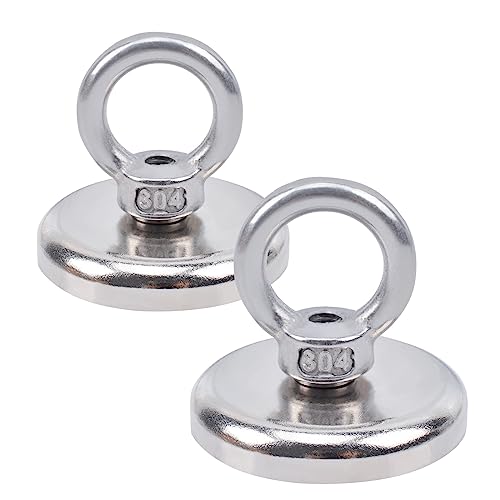 Aenienoe Neodym Magnet Extra Starke 70kg Magnete Stark Groß Magnetfischen mit Heberinge und Schrauben für Geeignet Magnet Fischen in Haus,Werkstatt,Wasser 42mm 2Stück von Aenienoe