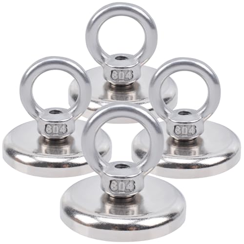 Aenienoe Neodym Magnet Extra Starke Magnetfischen Magnete Stark Groß 70kg Magnet Fishing mit Heberinge und Schrauben für Geeignet Magnet Fischen in Haus,Werkstatt,Wasser 42mm 4Stück von Aenienoe