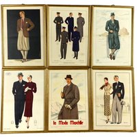 La Moda Maschile, 6Er-Set Gerahmte Originalillustrationen Von Herrenmode Aus Den 30Er Jahren, Italien 1930Er Jahre von AenigmaGallery