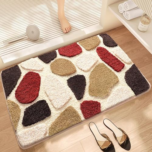 Aeoauter Badezimmerteppich Stein rutschfest 40x60cm - Weich Waschbar Badematte Super Saugfähige Badteppiche Badezimmermatte für Dusche Braun von Aeoauter