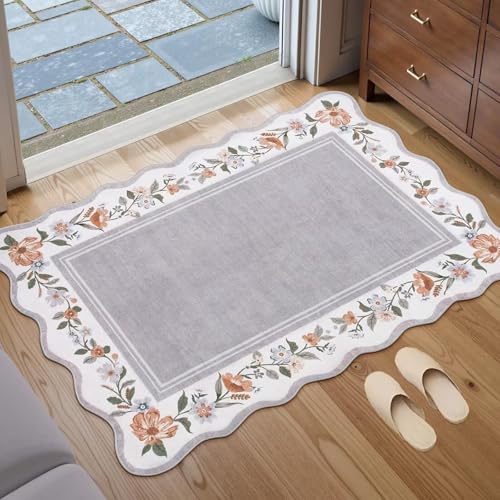 Aeoauter Blume Fußmatte 60x90cm Waschbar - Fussmatte Innen Retro Kristallvelours Teppich rutschfest Türmatte für Haustür Küche Patio Flur Schlafzimmer Lila von Aeoauter