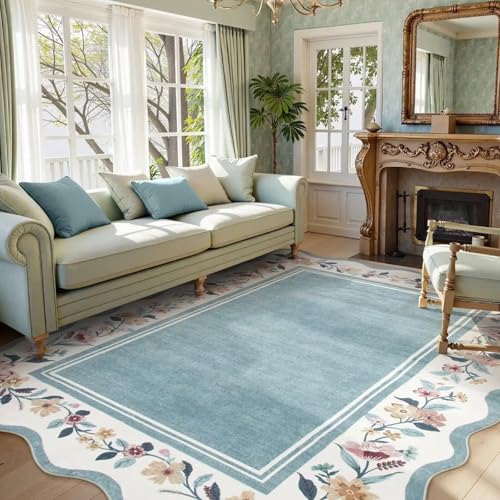 Aeoauter Boho Teppich Wohnzimmer rutschfest 120x160cm - Comfy Blumen Modern Skandinavisch Carpet für Esszimmer Schlafzimmer Kinderzimmer von Aeoauter