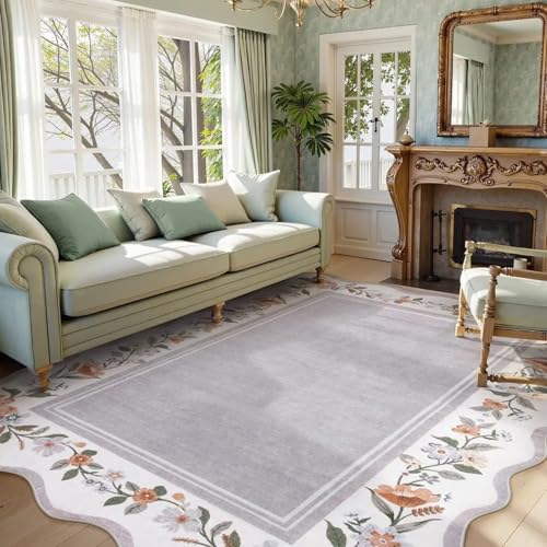 Aeoauter Lila Blumen Teppich Wohnzimmer 80x160cm Schlafzimmer Carpet | rutschfest Kristallvelours Waschbar Teppiche für Kinderzimmer Küche Restaurant von Aeoauter