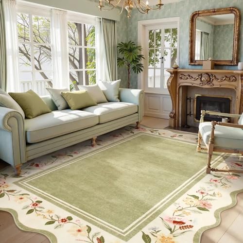 Aeoauter Teppich Wohnzimmer rutschfest 120x160cm | Weich Blumenmuster Teppich für Läufer Flur Schlafzimmer Kinderzimmer Krabbelmatte Baby Grün von Aeoauter