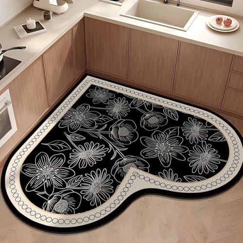 Kieselgur Teppich Küche Wohnzimmer 80x80 cm Herzmuster - rutschfest & Waschbar, Weich und Modern für Flur Fußmatte Kinderzimmer von Aeoauter
