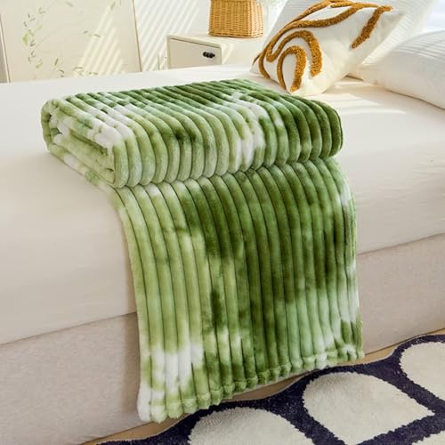 Kuscheldecke Grün Flauschig Decke - Weiche Warme Tagesdecke mit Cord-Optik & Tie-Dye Streifen 150x200cm als Sofaüberwurf für Wohnzimmer Schlafzimmer von Aeoauter