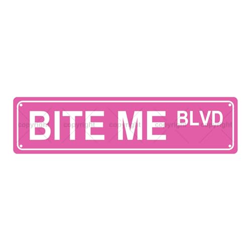 BITE ME BLVD Opinion Metallblech-Straßenschild Bar Cafe Garage Höhle Zuhause Zimmer Wand Badezimmer Bauernhaus Garten Veranda Terrasse Dekor 40,6 x 10,2 cm von Aeontinity
