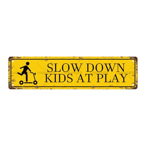SLOW DOWN KIDS AT PLAY Vintage Metallblech Straßenschild Bar Cafe Garage Höhle Zuhause Zimmer Wand Badezimmer Bauernhaus Garten Veranda Terrasse Dekor 40,6 x 10,2 cm von Aeontinity