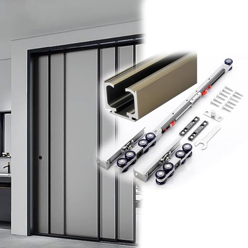1-6 m Schiebetür Schiene Schiebetürbeschlag Komplettset mit Sanftes Schließen Laufrollen Aluminium Laufschienen für Schiebetüren Schiebetürsystem für Holztür Bis 80 kg(Champagne,3.3m/10.8ft) von Aeovot