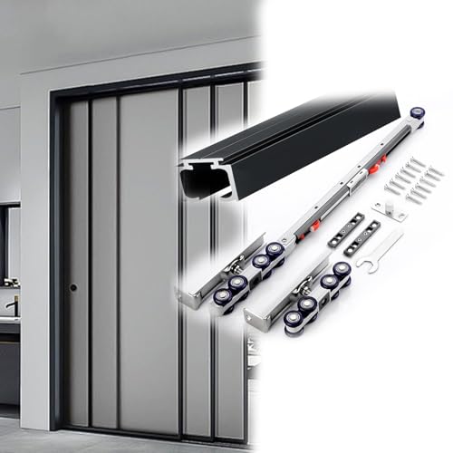 1-6 m Schiebetür Schiene Schiebetürbeschlag Komplettset mit Sanftes Schließen Laufrollen Aluminium Laufschienen für Schiebetüren Schiebetürsystem für Holztür Bis 80 kg(Schwarz,1.7m/5.6ft) von Aeovot