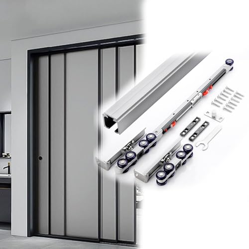 1-6 m Schiebetür Schiene Schiebetürbeschlag Komplettset mit Sanftes Schließen Laufrollen Aluminium Laufschienen für Schiebetüren Schiebetürsystem für Holztür Bis 80 kg(Silver,4.5m/14.8ft) von Aeovot