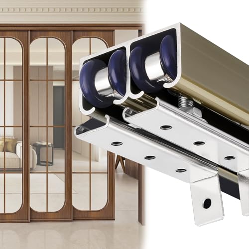 1-6.6 m Schiebetür Komplett Laufschienen für Schiebetüren Schiebetürsystem mit Laufrollen Schiebetürbeschlag Doppelschiebetürschiene für Holzschiebetür Scheunentür(Champagne,5.9m/19.4ft) von Aeovot