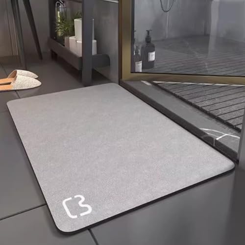 Aeovot Kieselgur Duschvorleger Schnelltrocknend, rutschfeste Badematte, Badezimmermatte Waschbar, Duschteppich Eckig, Teppich für Küche und Toilette, Leicht zu Reinigen(Gray,50x80cm) von Aeovot