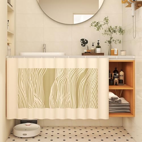 Aeovot Schrank-Vorhang für Unter Der Spüle, Staubdichter Privatsphäre Regal Vorhang Küchen-Schrank, Verdunkelnd Vorhang für Schrank Schuhschränke mit Gleitschienen Selbstklebend(E,110x50 cm) von Aeovot
