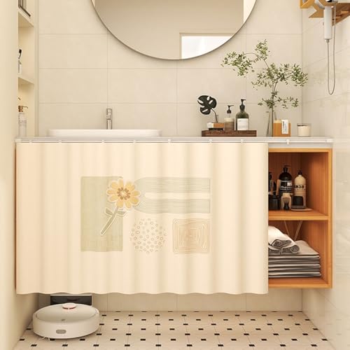 Aeovot Schrank-Vorhang für Unter Der Spüle, Staubdichter Privatsphäre Regal Vorhang Küchen-Schrank, Verdunkelnd Vorhang für Schrank Schuhschränke mit Gleitschienen Selbstklebend(L,110x60 cm) von Aeovot