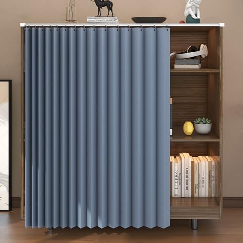 Aeovot Staubdichter Regal Vorhang Küchenschrank Schrankvorhang Schrank Vorhang Zum Schieben Privatsphäre Verdunkelung Faltbare Vorhang aus Leinen für Schrank Offenes Regal Bücherregal(Blau,70x90 cm) von Aeovot