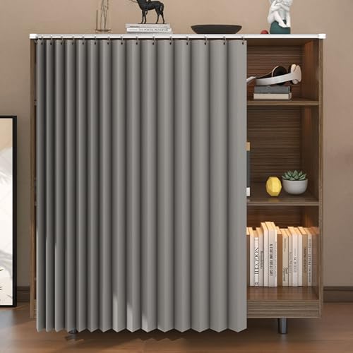 Aeovot Staubdichter Regal Vorhang Küchenschrank Schrankvorhang Schrank Vorhang Zum Schieben Privatsphäre Verdunkelung Faltbare Vorhang aus Leinen für Schrank Offenes Regal Bücherregal(Grau,60x80 cm) von Aeovot