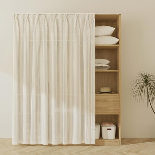 Aeovot Staubdichter Regal Vorhang für Schrank, Schrank-Vorhang Zum Schieben Privatsphäre Gardine Selbstklebend, Waschbar Tüll Vorhang Küchenschrank für Offenes Regal Badezimmer(Beige,50x160 cm) von Aeovot