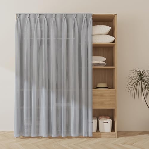 Aeovot Staubdichter Regal Vorhang für Schrank, Schrank-Vorhang Zum Schieben Privatsphäre Gardine Selbstklebend, Waschbar Tüll Vorhang Küchenschrank für Offenes Regal Badezimmer(Grau,50x180 cm) von Aeovot