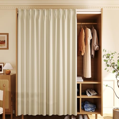 Aeovot Staubdichter Schrank-Vorhang Zum Schieben Selbstklebend, Waschbar Verdunkelung Regal Vorhang für Schrank Privatsphäre Gardine für Küchenschrank Kleiderschrank Offenes Regal(C,200x180 cm) von Aeovot