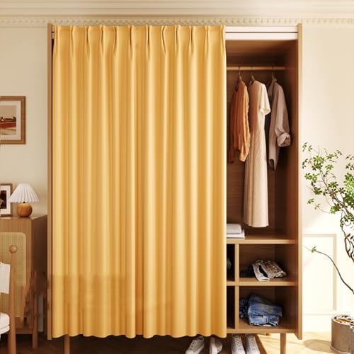 Aeovot Staubdichter Schrank-Vorhang Zum Schieben Selbstklebend, Waschbar Verdunkelung Regal Vorhang für Schrank Privatsphäre Gardine für Küchenschrank Kleiderschrank Offenes Regal(F,110x200 cm) von Aeovot