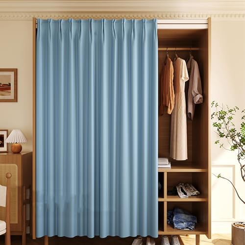 Aeovot Staubdichter Schrank-Vorhang Zum Schieben Selbstklebend, Waschbar Verdunkelung Regal Vorhang für Schrank Privatsphäre Gardine für Küchenschrank Kleiderschrank Offenes Regal(G,200x180 cm) von Aeovot