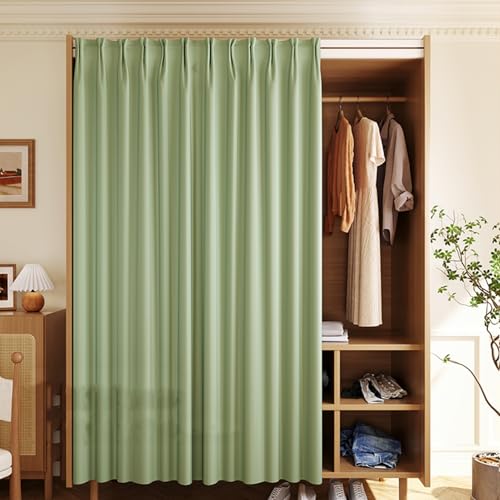 Aeovot Staubdichter Schrank-Vorhang Zum Schieben Selbstklebend, Waschbar Verdunkelung Regal Vorhang für Schrank Privatsphäre Gardine für Küchenschrank Kleiderschrank Offenes Regal(H,80x180 cm) von Aeovot