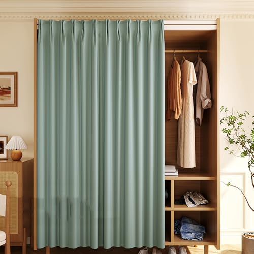 Aeovot Staubdichter Schrank-Vorhang Zum Schieben Selbstklebend, Waschbar Verdunkelung Regal Vorhang für Schrank Privatsphäre Gardine für Küchenschrank Kleiderschrank Offenes Regal(I,120x200 cm) von Aeovot