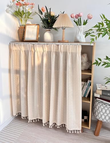 Aeovot Staubdichter Schrank-Vorhang für Regal, Vintage Kurzer Regal Tüll Vorhang Küchenschrank, Schrankvorhänge für Küche Privatsphäre Gardine mit Gleitschienen für Hängende Tür(50x60 cm) von Aeovot