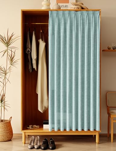 Aeovot Staubdichter Schrankvorhang Zum Schieben Schrank Vorhang Privatsphäre Tüll Vorhang für Schrank Regal Vorhang Küchenschrank mit Schiene Schrankvorhänge für Küche Selbstklebend(E,110x200 cm) von Aeovot