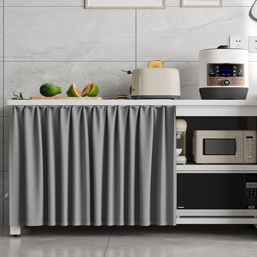 Aeovot Staubdichter Vorhang für Schrank - Verdunkelnde Kurze Schrankvorhänge Küche mit Gleitschienen, Plissierte Schrank Regal Vorhang Küchenschrank für Schuhschlitze Waschmaschinen(Grau,70x80 cm) von Aeovot