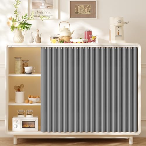 Aeovot Vorhang Küchenschrank, Staubdichter Schrank Vorhang Schrankvorhang Zum Schieben Selbstklebend, Verdunkelung Privatsphäre Kunstleinen Küche Regal Vorhang für Schrank Bücherregal(Grau,140x50 cm) von Aeovot
