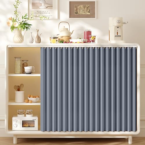 Aeovot Vorhang Küchenschrank, Staubdichter Schrank Vorhang Schrankvorhang Zum Schieben Selbstklebend, Verdunkelung Privatsphäre Kunstleinen Küche Regal Vorhang für Schrank Bücherregal(Blau,110x90 cm) von Aeovot