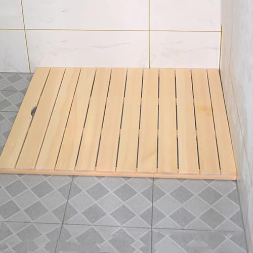 Bad Vorleger Aus Holz, Tragbar Duschmatte Badvorleger, Schnelle Entwässerung, Mit Gummi-Anti Rutsch Pad, für Dusche, Badewanne Und Toilette(80x80cm) von Aeovot