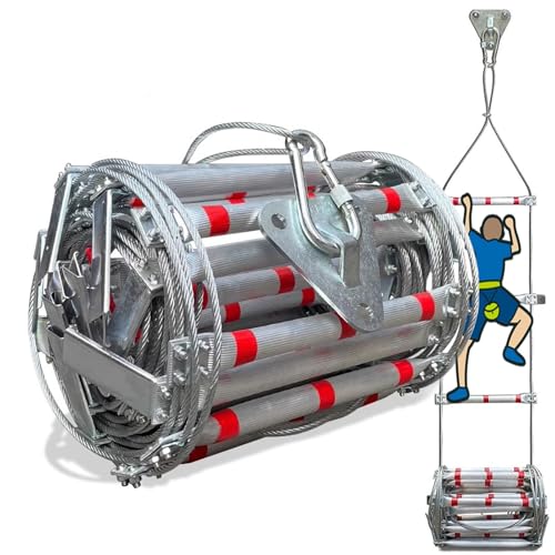 Feuerleiter Strickleiter Rettungsleiter Notfall-Leiter Balkon Fenster 3m 5m 10m 15m 20m Fluchtleiter aus Aluminiumlegierung - Zusammenklappbar Tragbare, Schnelle Rettung(20m) von Aeovot