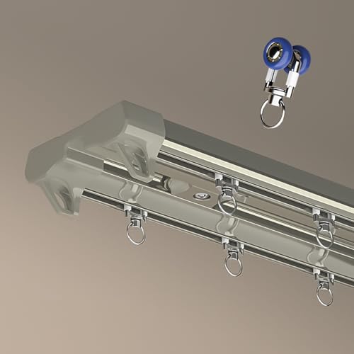 Gardinenschiene Decke 2-Läufige - Vorhangschiene Deckenmontage mit Geräuschlose Riemenscheibe, Gardinen Schiene Flexible aus Aluminium Vorhang Schienensystem für Wohnzimmer(Champagne,5.2m(17.1ft)) von Aeovot
