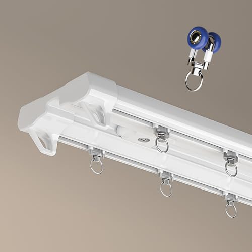 Gardinenschiene Decke 2-Läufige - Vorhangschiene Deckenmontage mit Geräuschlose Riemenscheibe, Gardinen Schiene Flexible aus Aluminium Vorhang Schienensystem für Wohnzimmer(Weiß,4.4m(14.4ft)) von Aeovot