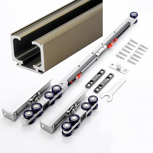 Schiebetür Schiene Komplettset mit Laufrollen Sanftes Schließen, Schiebetürbeschlag Laufschienen für Schiebetüren Schiebetürsystem Beschlagsatz aus Aluminium für Schrank(Champagne,2.5 m/98.4 in) von Aeovot