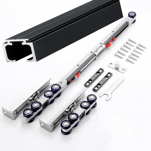 Schiebetür Schiene Komplettset mit Laufrollen Sanftes Schließen, Schiebetürbeschlag Laufschienen für Schiebetüren Schiebetürsystem Beschlagsatz aus Aluminium für Schrank(Schwarz,1 m/39.4 in) von Aeovot