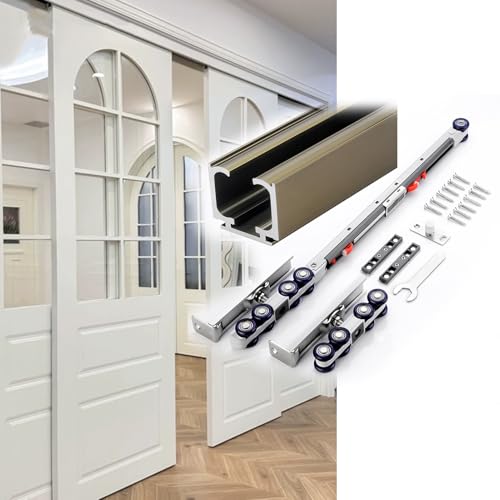 Schiebetürbeschlag 91/152/183/203/213/305 cm Schiebetür Schiene Komplettset mit Leises Laufrollen und Sanftes Schließen Laufschienen für Schiebetüren Schiebetürsystem(Champagne,6 ft/183 cm) von Aeovot