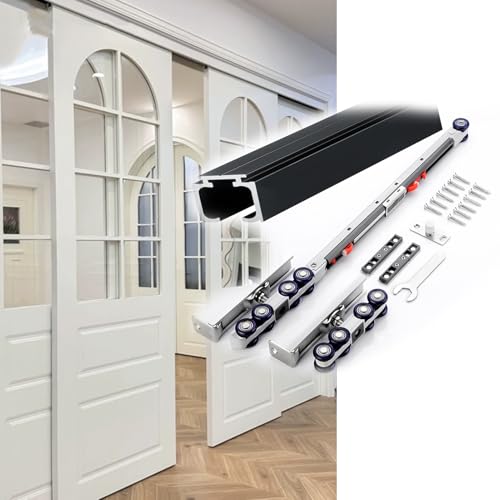 Schiebetürbeschlag 91/152/183/203/213/305 cm Schiebetür Schiene Komplettset mit Leises Laufrollen und Sanftes Schließen Laufschienen für Schiebetüren Schiebetürsystem(Schwarz,7.5 ft/229 cm) von Aeovot