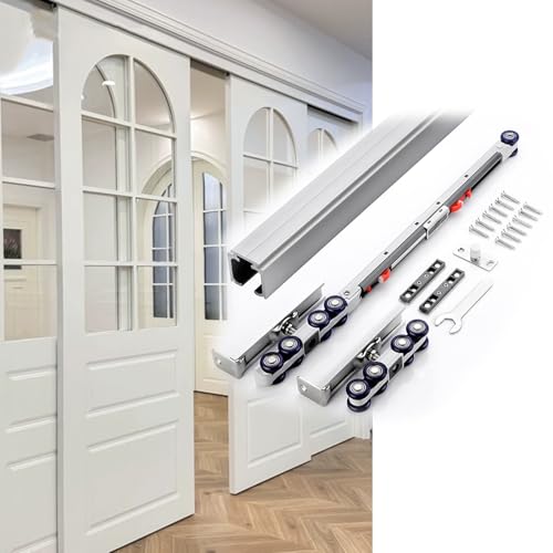 Schiebetürbeschlag 91/152/183/203/213/305 cm Schiebetür Schiene Komplettset mit Leises Laufrollen und Sanftes Schließen Laufschienen für Schiebetüren Schiebetürsystem(Silver,3 ft/91 cm) von Aeovot