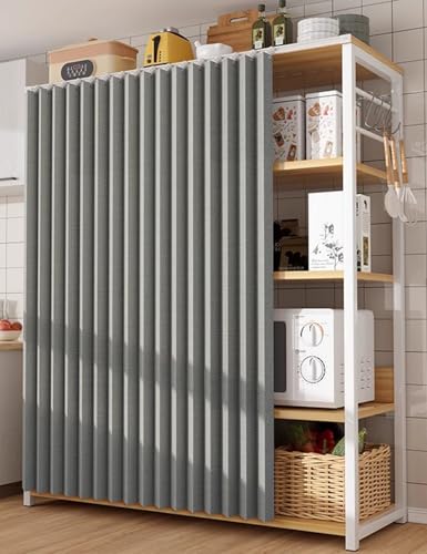 Schrankvorhang, Staubdichter Regal Vorhang Küchenschrank, Schrank Vorhang Zum Schieben, Wasserdicht Vorhang für Schrank Offenes Regal Bücherregal Faltbare Schrankvorhänge Küche(Grau,210x250 cm) von Aeovot