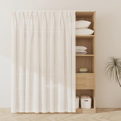 Schrankvorhang Zum Schieben, Regal Vorhang Selbstklebend, Staubdichter Tüll Vorhang Küchenschrank, Schrankvorhänge Küche mit Schiene, Gardinen Vorhang Verdunkelung Privatsphäre(Weiß,130x200 cm) von Aeovot